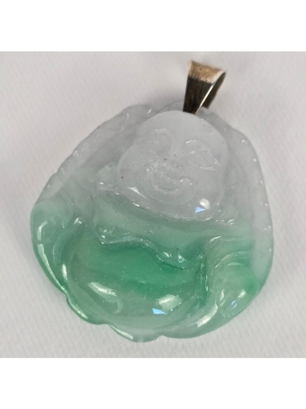 Green Jade Carved Buddha Pendant Charm Light Green Spiritual Necklace